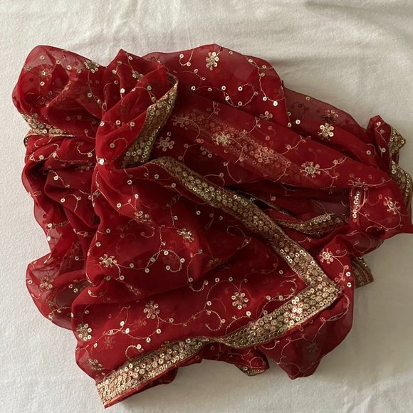 Bollywood Sheer Maroon Embroidered Sequin Scarf 34” X 76” From India - Picture 10 of 10